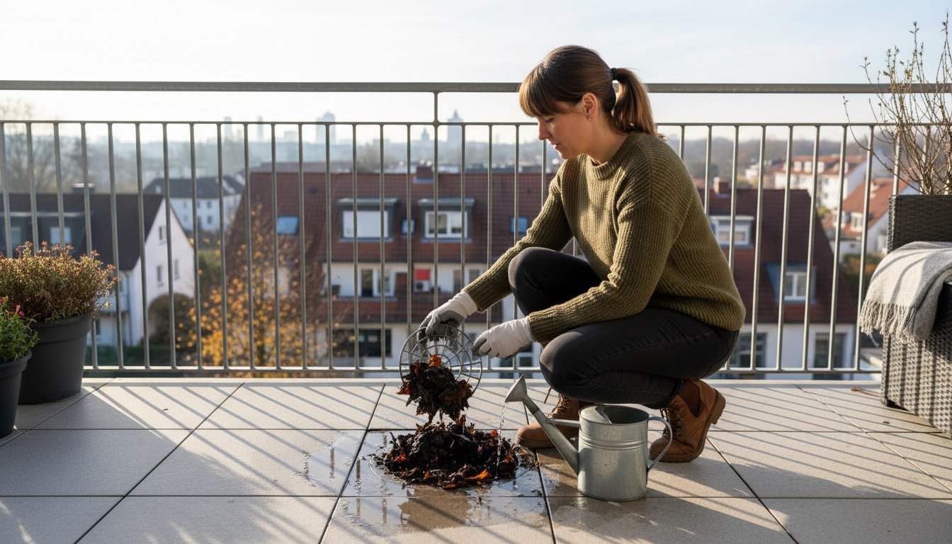 Der kleine Blätterstau mit teuren Folgen: Warum Ihr Balkonabfluss jetzt einen Kontrollblick braucht