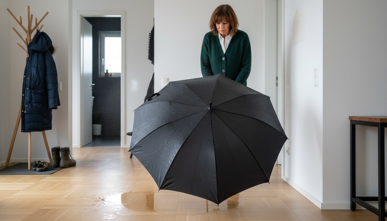 Der „Trocken-Fehler“ im Flur: Warum aufgespannte Regenschirme oft teure Folgen haben