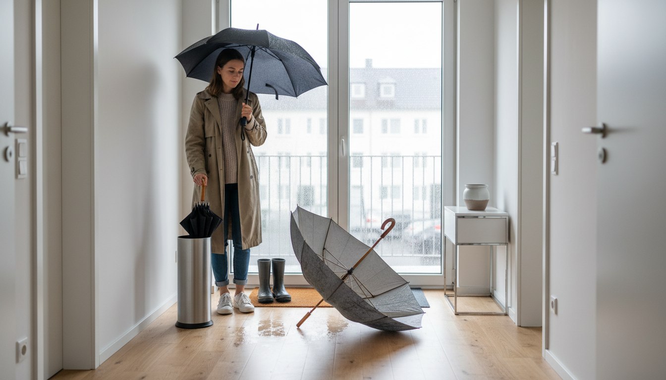 Warum der aufgespannte Regenschirm im Flur ein teurer Fehler ist