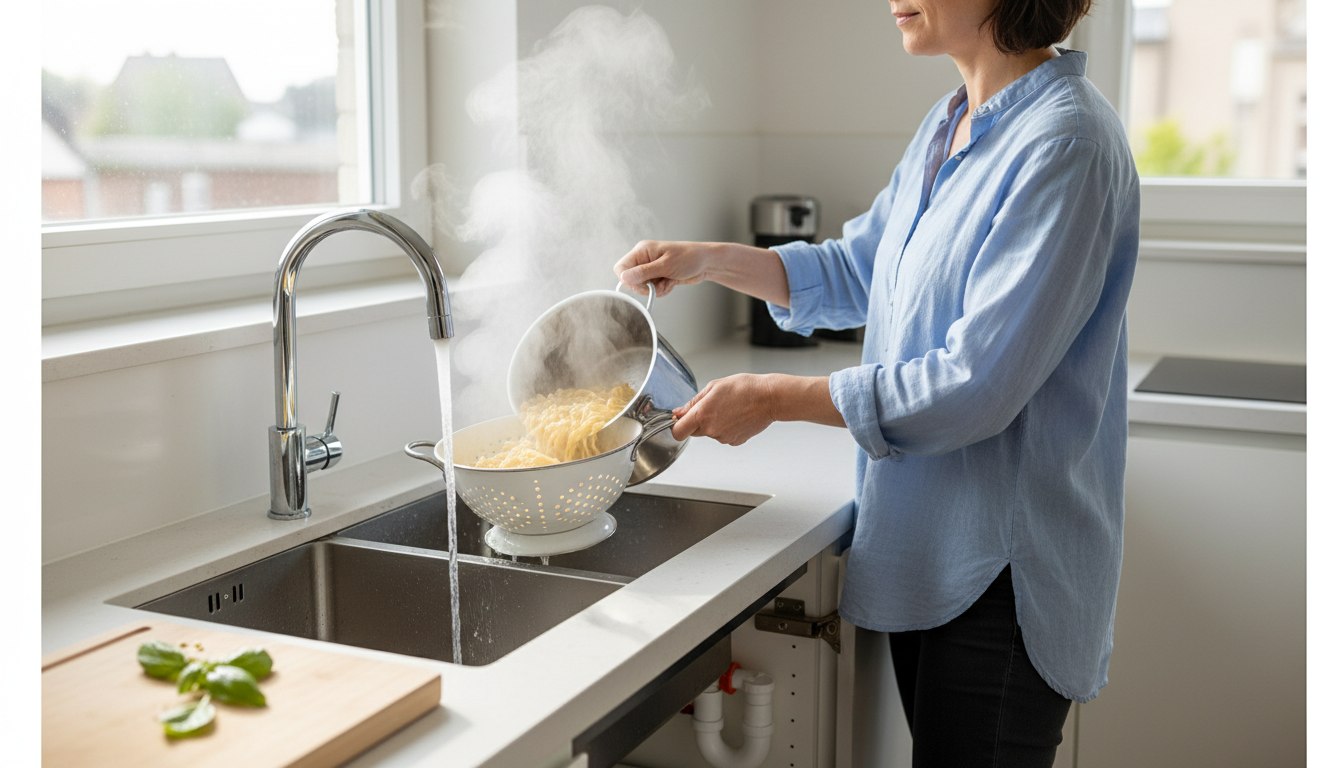 Der kurze Schwall Kaltwasser: Wie ein einfacher Handgriff beim Abgießen die Küchenrohre schont