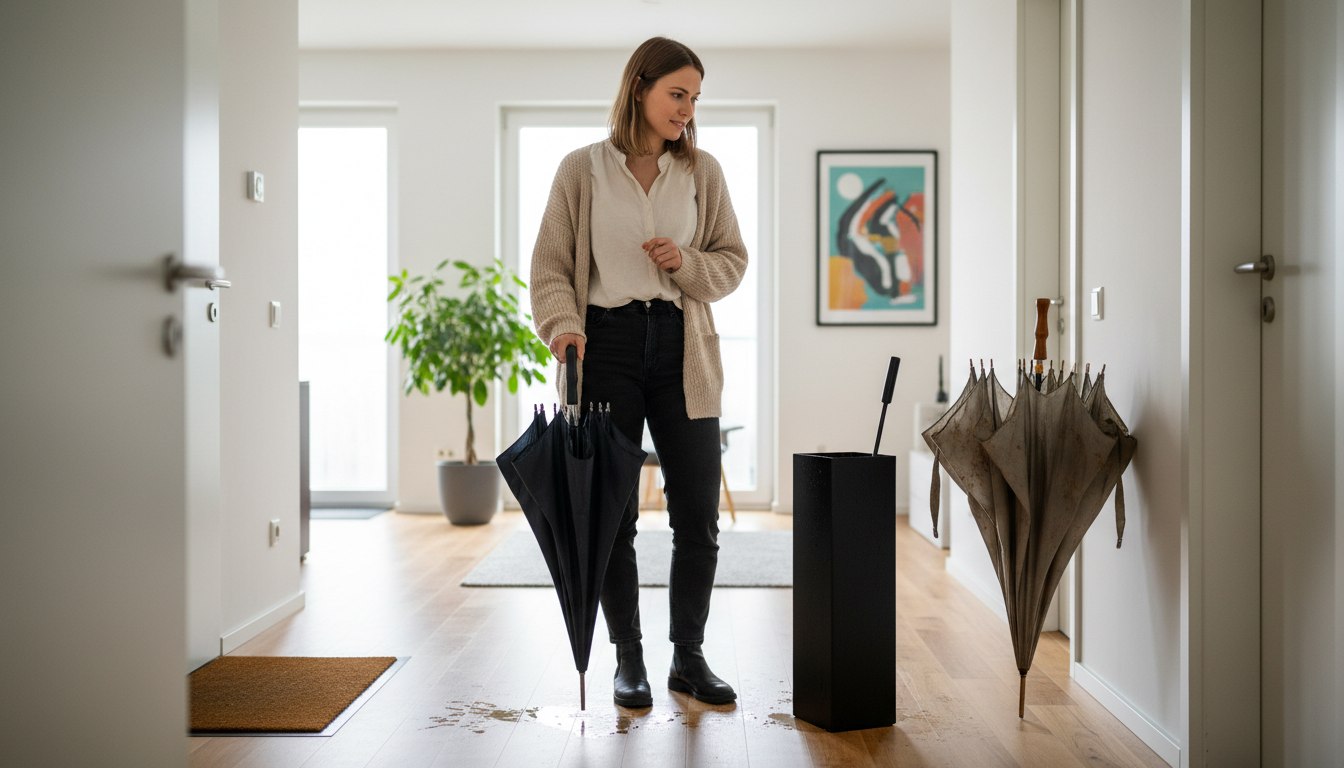Der trockene Schirm-Fehler: Warum Aufspannen im Flur dem Material schadet