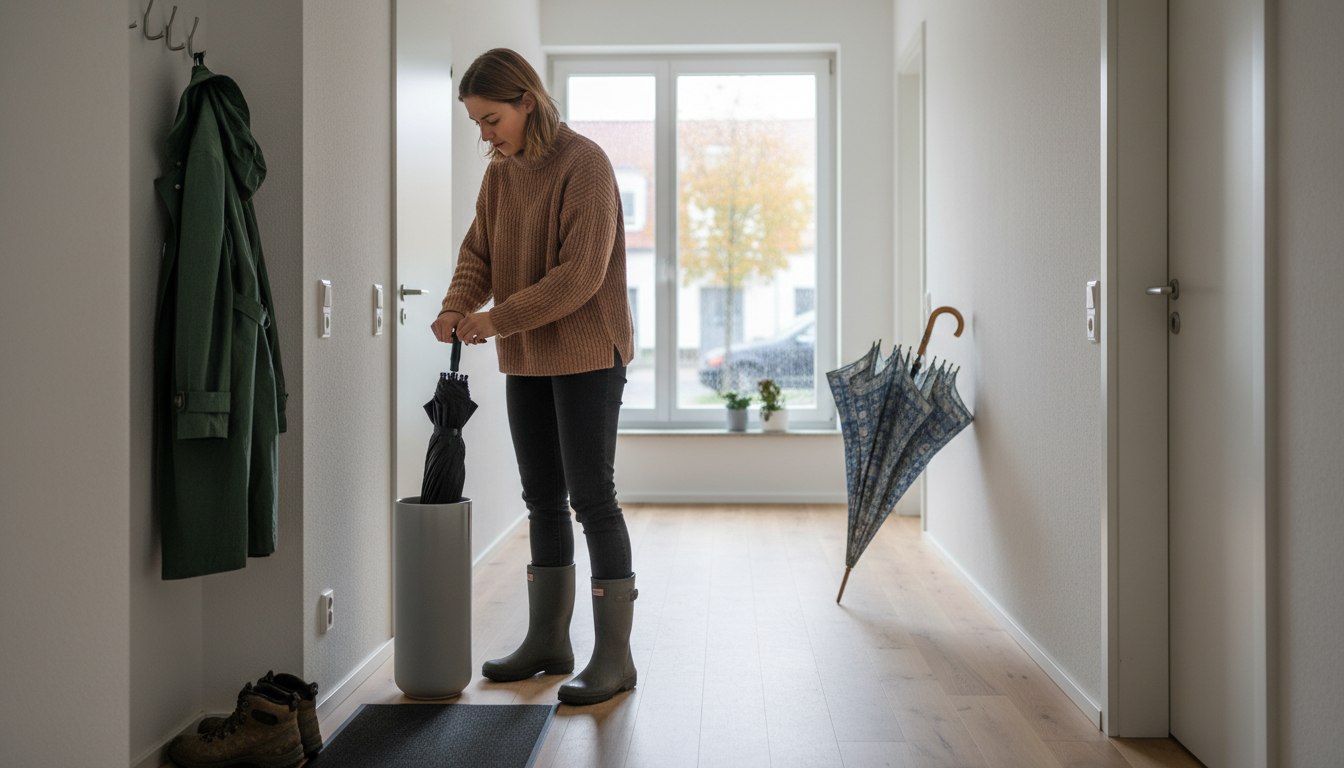 Der aufgespannte Irrtum: Warum Ihr Regenschirm im Flur ganz anders trocknen sollte